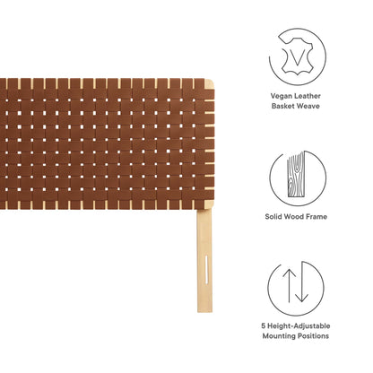 Sparta Weave vegan leather headboard brown basket-weave with solid wood frame on Tampa Home & Garden Store