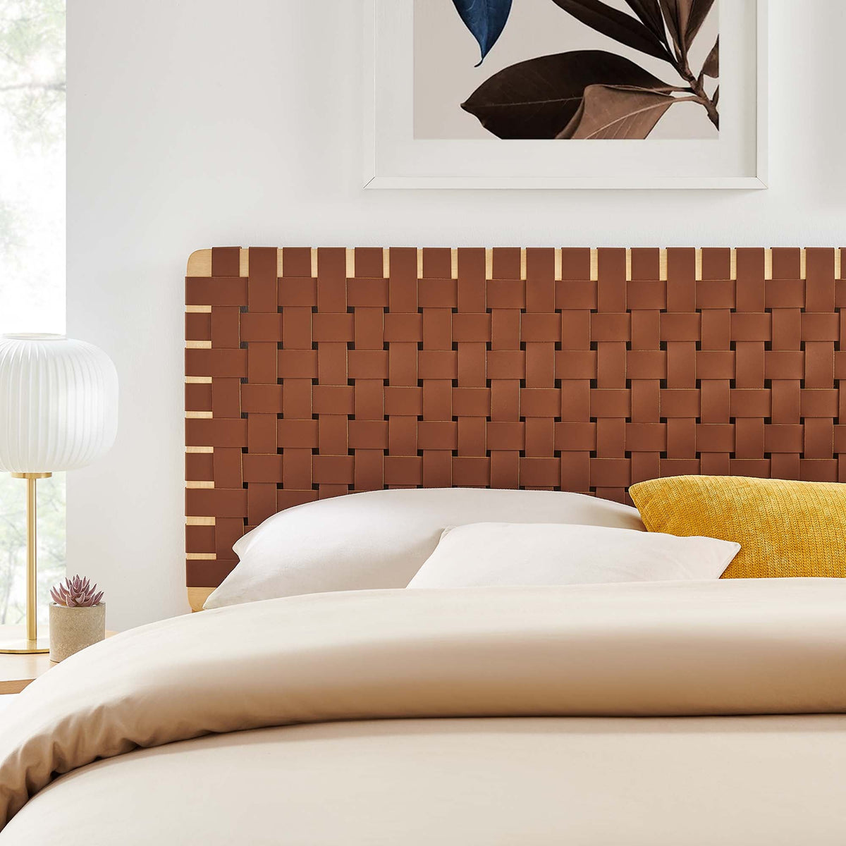Sparta Weave vegan leather headboard by Modway, brown woven panel design for bedrooms on Tampa Home & Garden Store