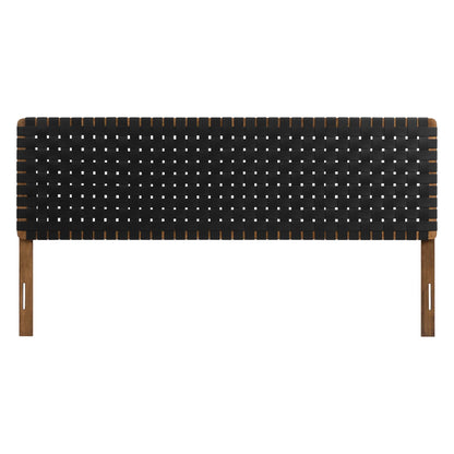 Headboard Sparta Weave vegan leather black straps with wood legs Modway on Tampa Home & Garden Store