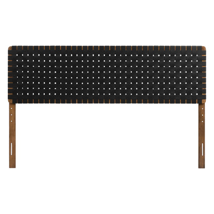 Sparta Weave vegan leather headboard by Modway with black woven strips over warm wood frame on Tampa Home & Garden Store