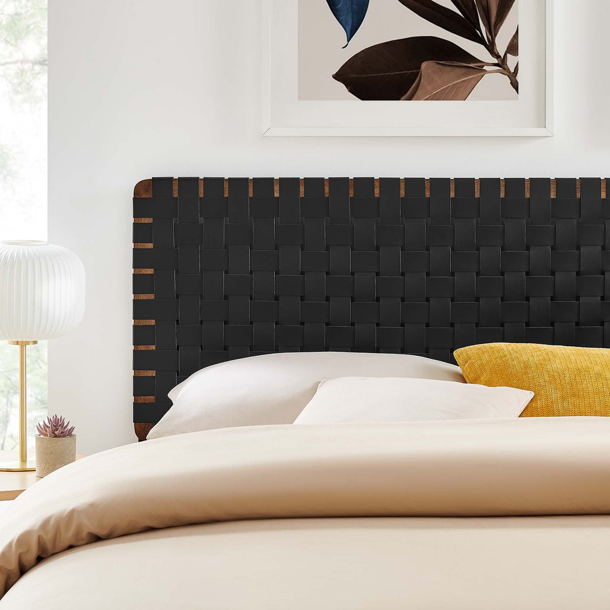 Sparta Weave vegan leather headboard in black with woven panels by Modway on Tampa Home & Garden Store