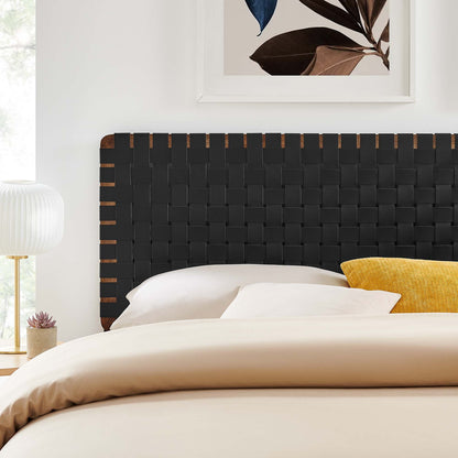Sparta Weave vegan leather headboard in black with woven panels by Modway on Tampa Home & Garden Store