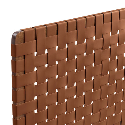 Sparta Weave vegan leather headboard in brown with woven straps over a wood frame on Tampa Home & Garden Store