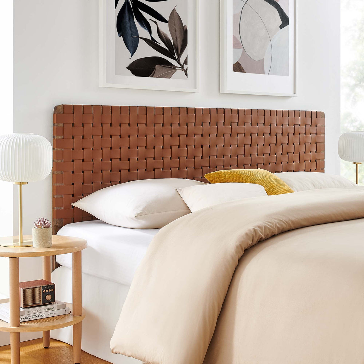 Sparta Weave vegan leather headboard in warm brown woven panel by Modway on Tampa Home & Garden Store