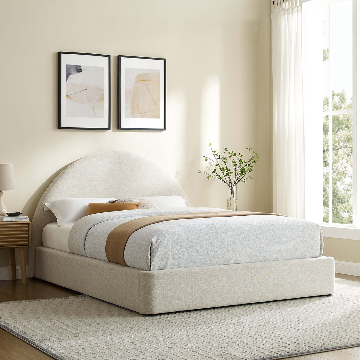 Modway Resort upholstered arched round platform bed with bedskirts in light gray fabric on Tampa Home & Garden Store