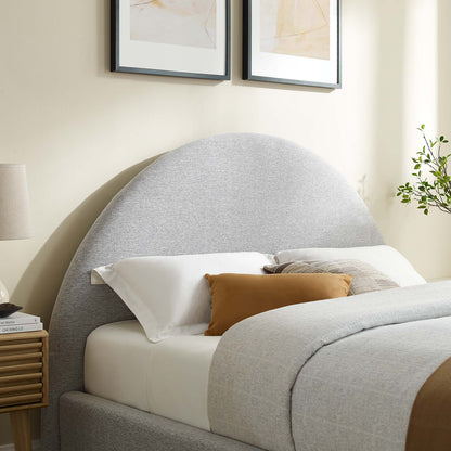 Resort Upholstered Arched Round Platform Bed by Modway in light gray fabric with white linens on Tampa Home & Garden Store