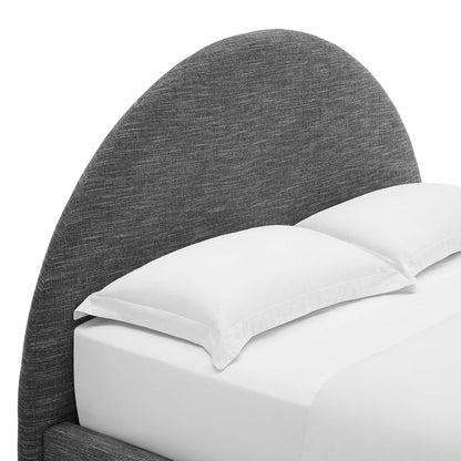 Resort upholstered arched round platform bed by Modway, charcoal gray fabric with white bedding on Tampa Home & Garden Store