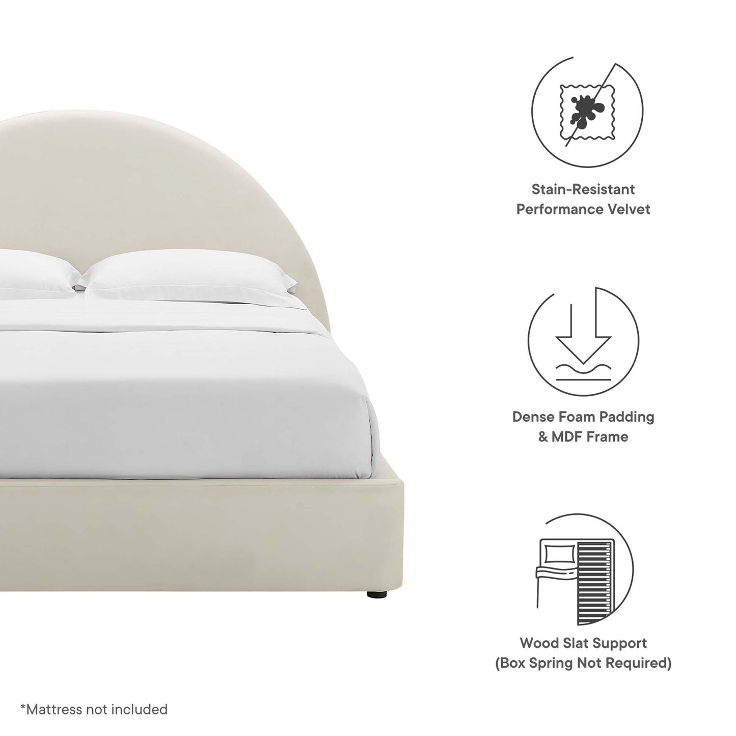 Velvet Arched Full Platform Bed and Resort Style