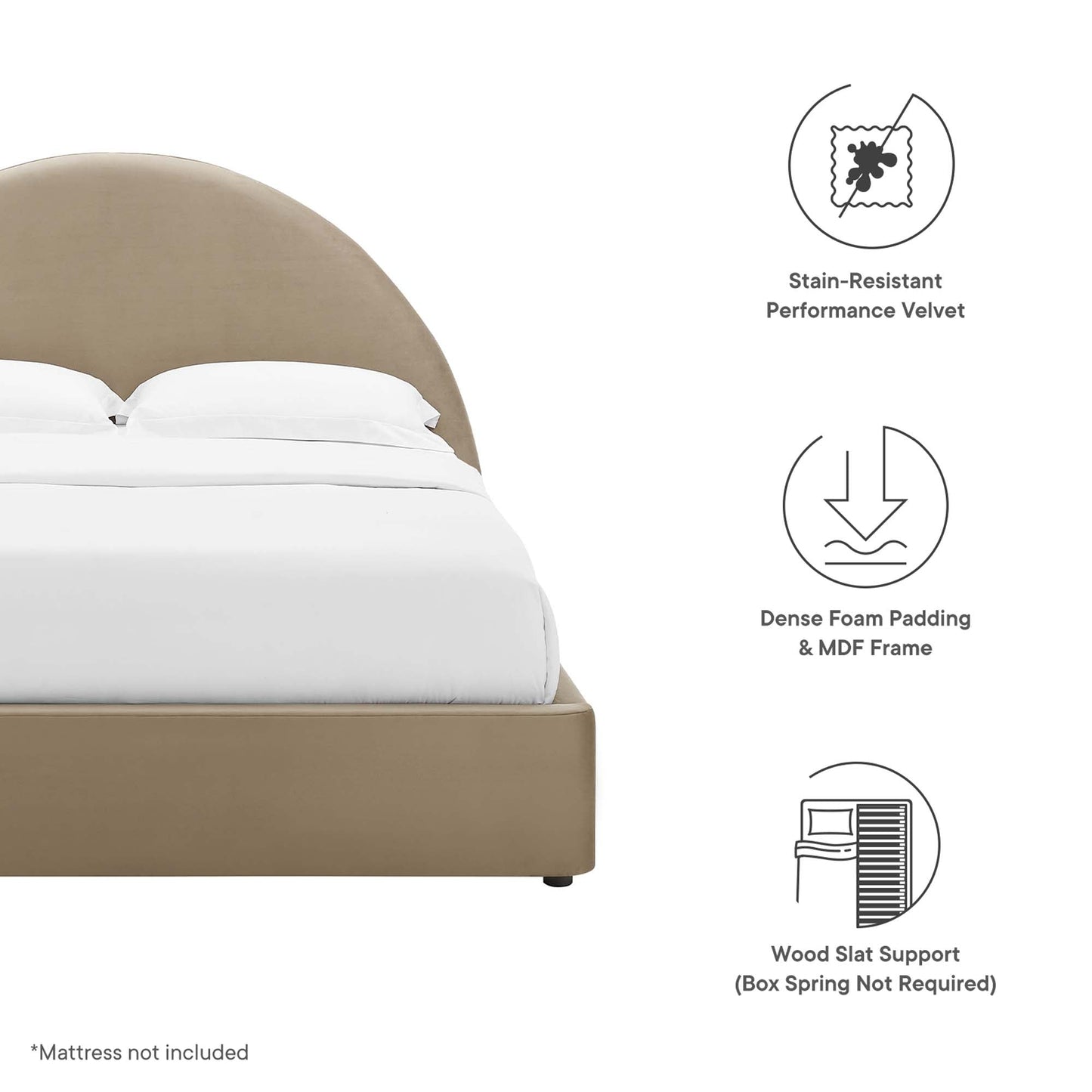 Velvet Arched Full Platform Bed and Resort Style