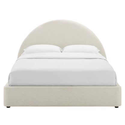 Resort upholstered fabric arched round platform bed by Modway in beige with white bedding on Tampa Home & Garden Store