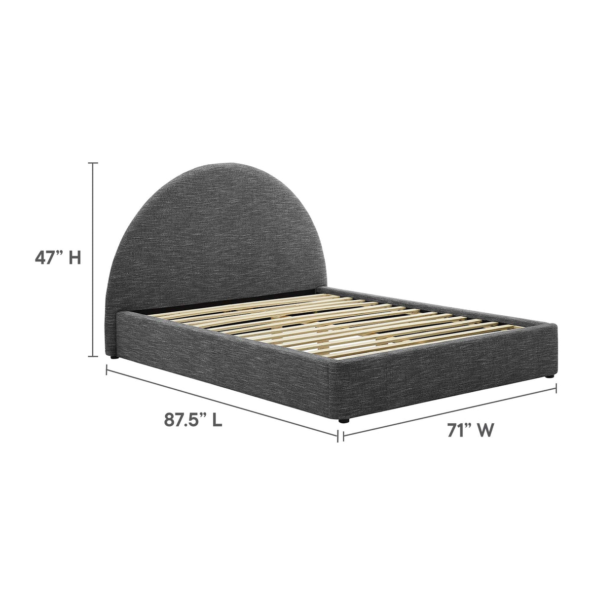 Resort upholstered fabric arched round platform bed in dark gray by HouseOfZazla on Tampa Home & Garden Store