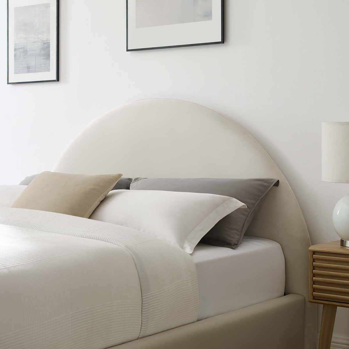 Resort Performance Velvet Arched Round Queen Platform Bed by Modway in cream with bedding on Tampa Home & Garden Store