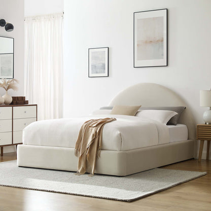 Resort Performance Velvet Arched Round Queen Platform Bed, cream velvet arched silhouette on Tampa Home & Garden Store