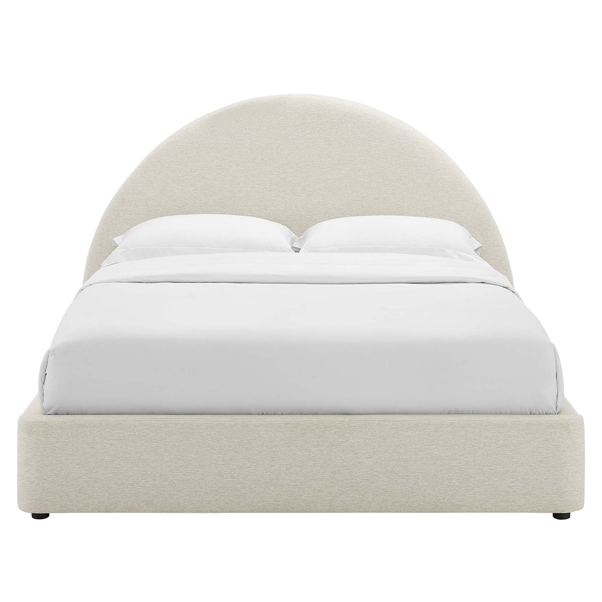 Resort upholstered fabric arched round platform bed in beige with white bedding by Modway on Tampa Home & Garden Store