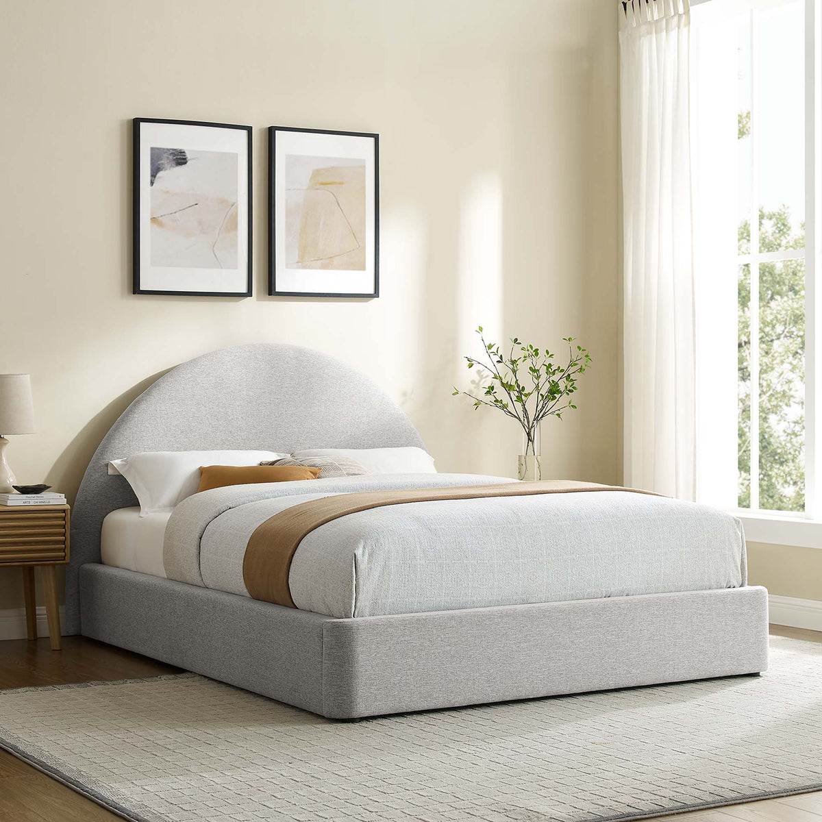 Resort Upholstered Fabric Arched Round Platform Bed gray fabric by Modway on Tampa Home & Garden Store