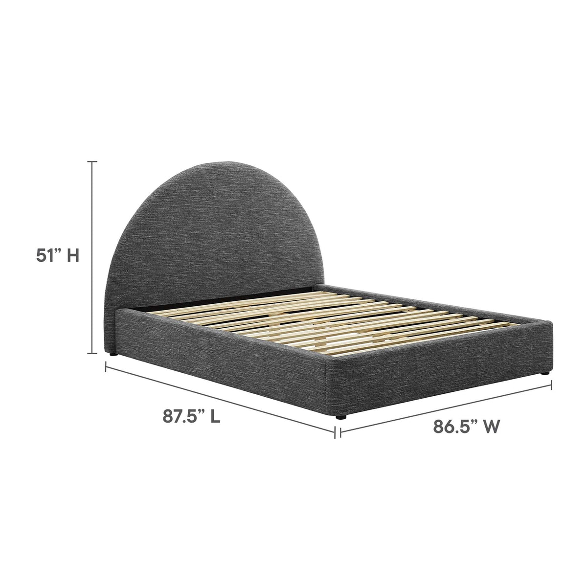 Resort upholstered arched round platform bed in charcoal gray by Modway with slat base on Tampa Home & Garden Store