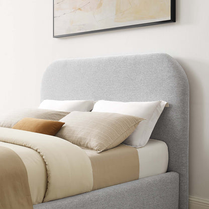 Keynote Upholstered Curved Queen Platform Bed by Modway with headboard and beige bedding on Tampa Home & Garden Store