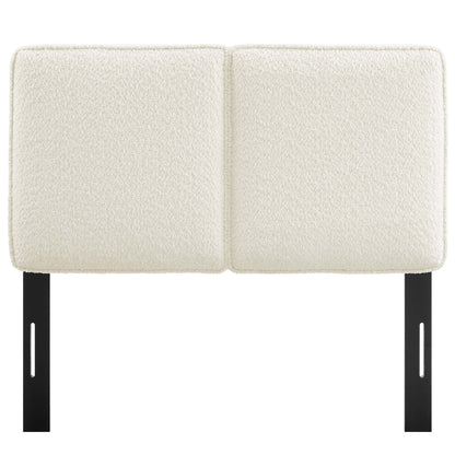 Lindee Boucle Twin Headboard 2-panel cream boucle upholstery with black metal legs by Modway on Tampa Home & Garden Store