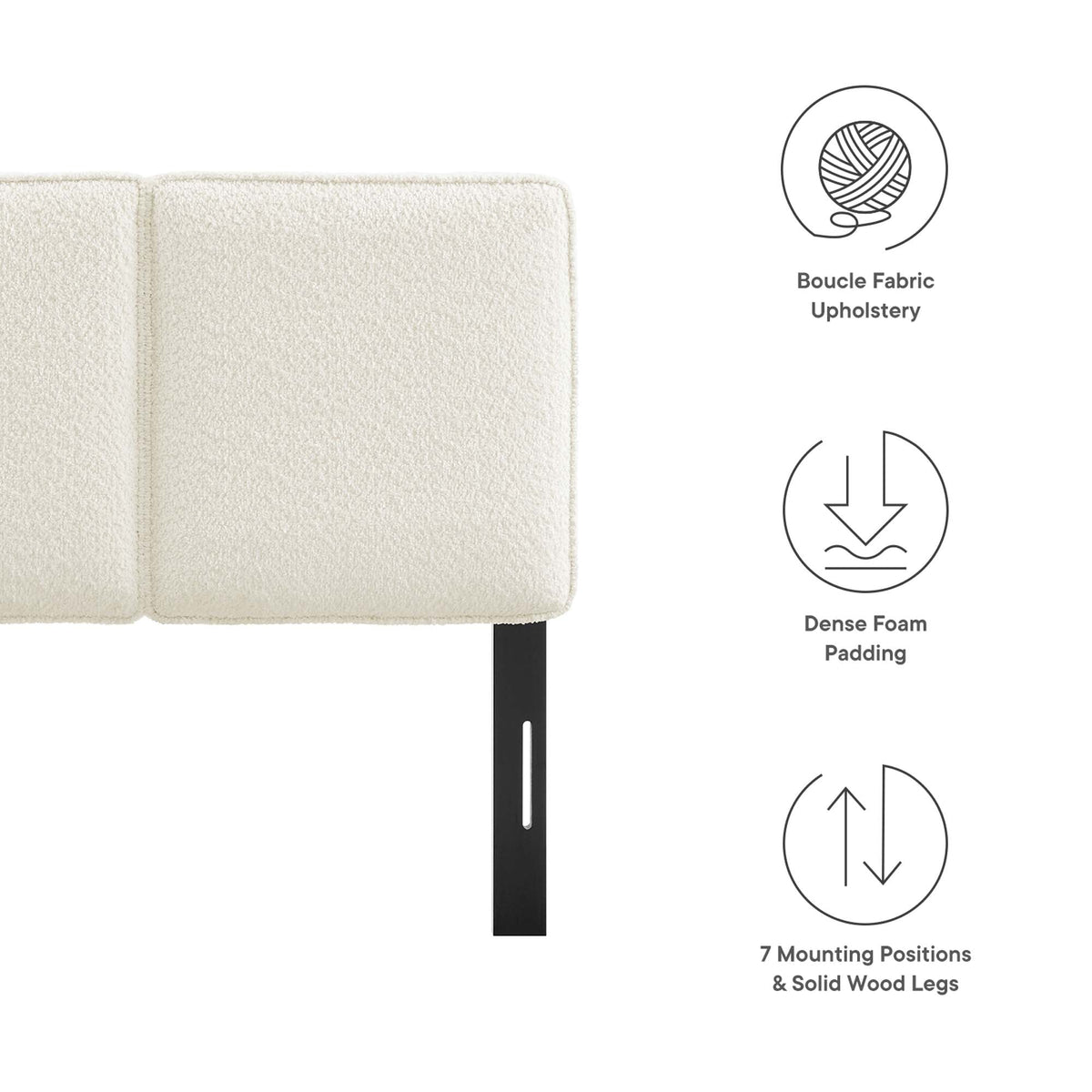 Lindee Boucle Fabric Twin Headboard by Modway in cream boucle upholstery for bedroom headboard on Tampa Home & Garden Store