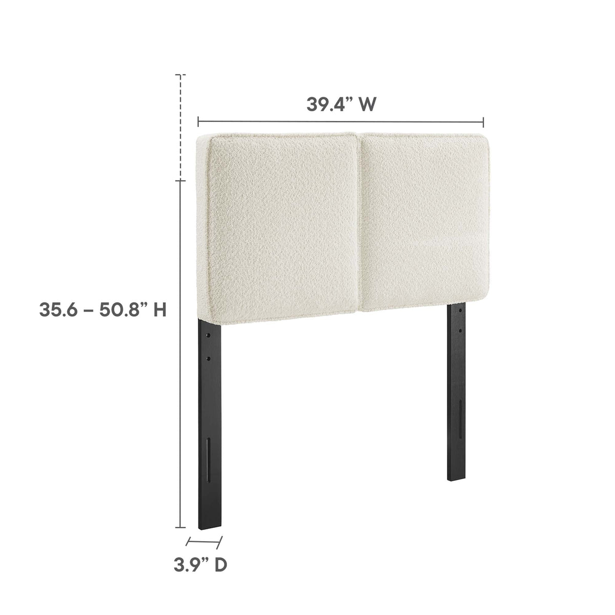 Lindee Boucle Twin Headboard by Modway beige boucle with black metal legs on Tampa Home & Garden Store