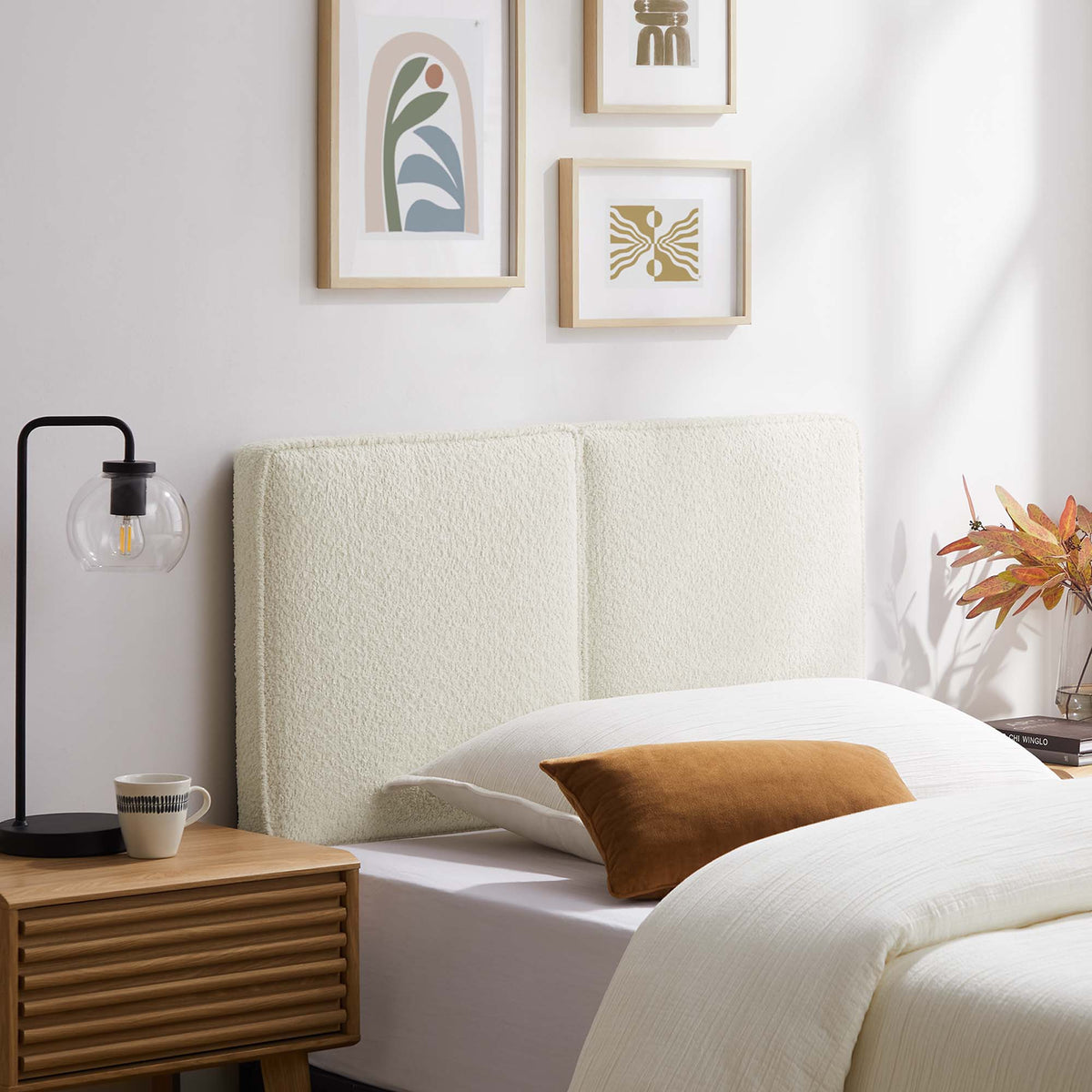 Lindee Boucle Fabric Twin Headboard by Modway in cream boucle for a bedroom setup on Tampa Home & Garden Store