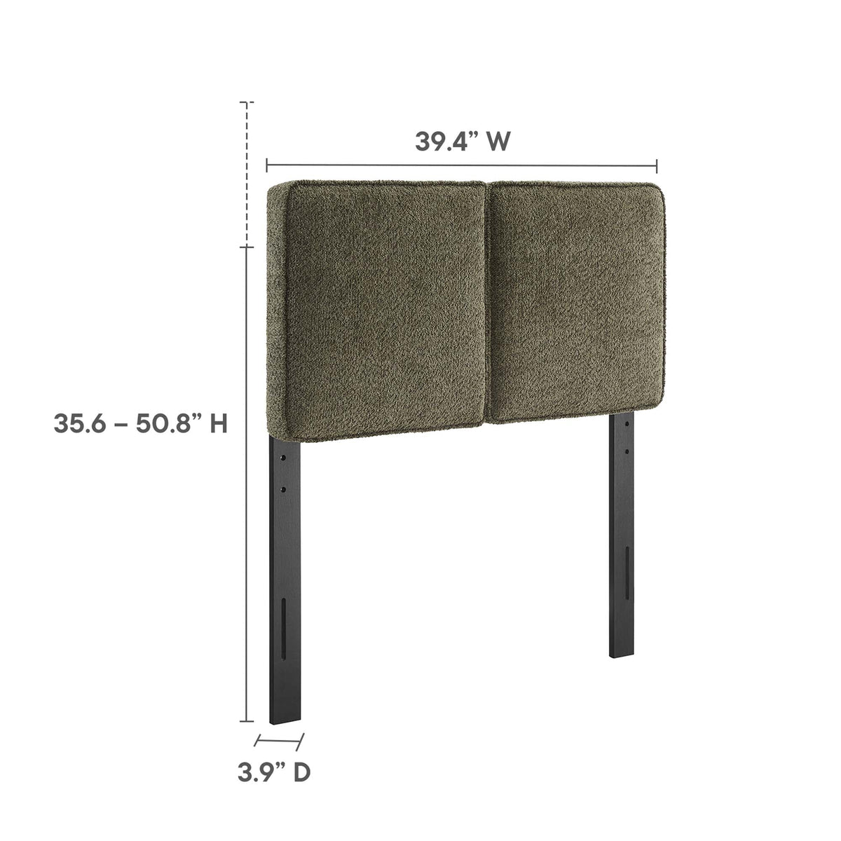 Lindee Boucle Twin Headboard by Modway, brown boucle fabric two-panel with black legs on Tampa Home & Garden Store