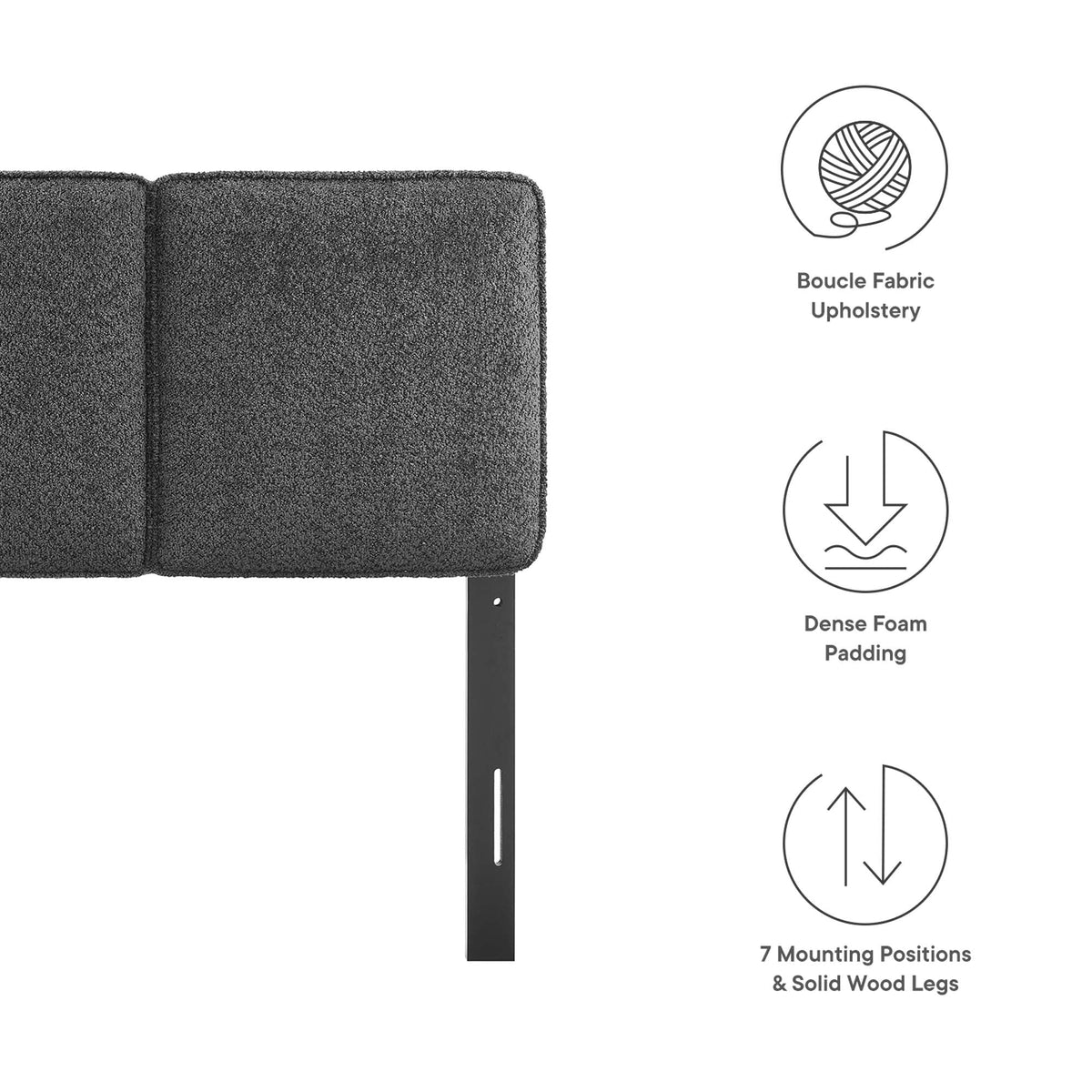 Lindee Boucle Fabric Twin Headboard by Modway in charcoal boucle with dense foam padding on Tampa Home & Garden Store