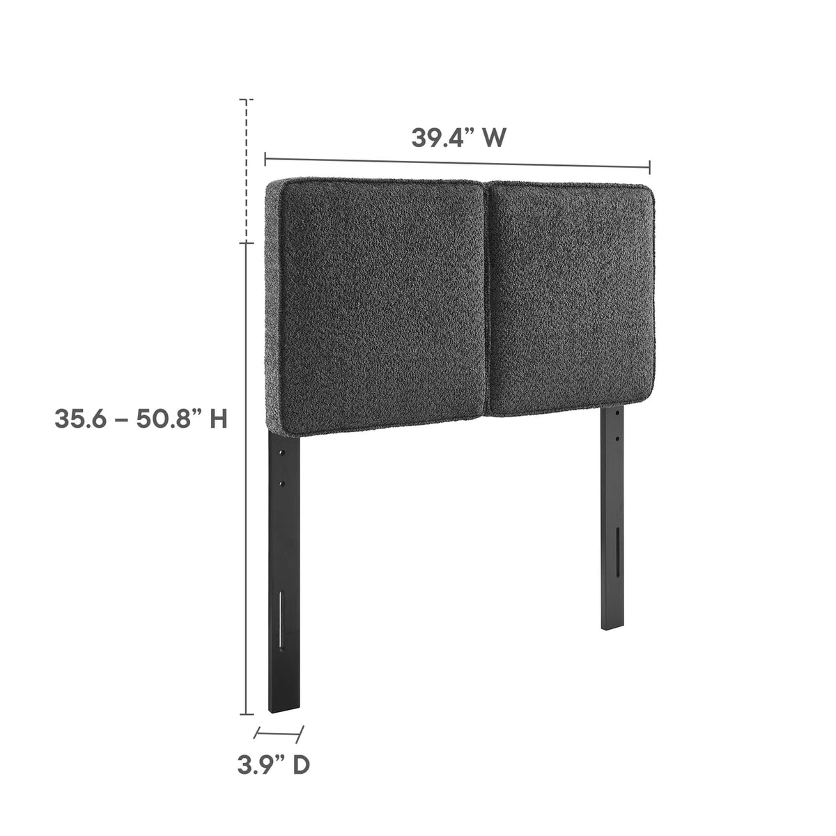 Lindee Boucle Twin Headboard by Modway, dark charcoal boucle upholstery with metal legs on Tampa Home & Garden Store