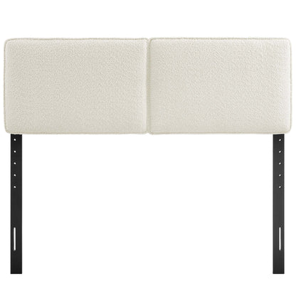 Lindee Boucle Fabric Headboard, cream boucle, two-panel design with black metal legs on Tampa Home & Garden Store