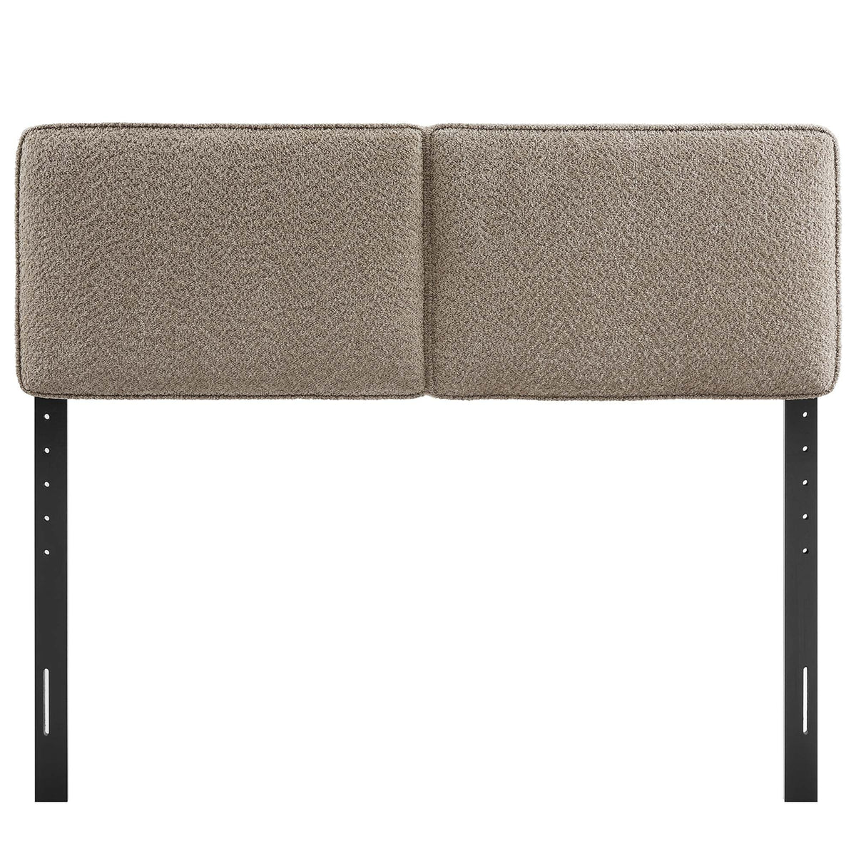 Lindee Boucle Fabric Headboard two-panel taupe boucle upholstery with black metal frame on Tampa Home & Garden Store