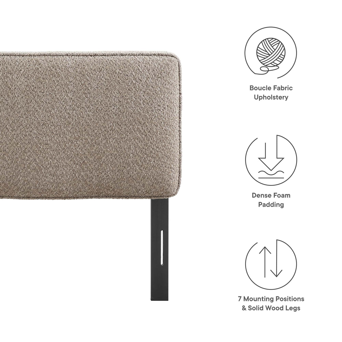 Lindee Boucle Fabric Headboard brown boucle upholstery dense foam padding on Tampa Home & Garden Store