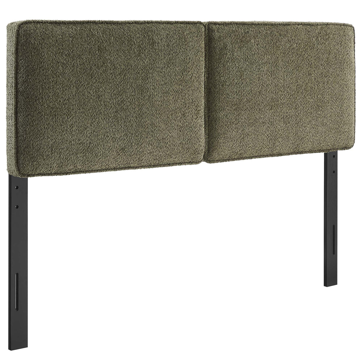 Lindee Boucle Fabric Headboard 2-panel olive-brown on black metal frame on Tampa Home & Garden Store
