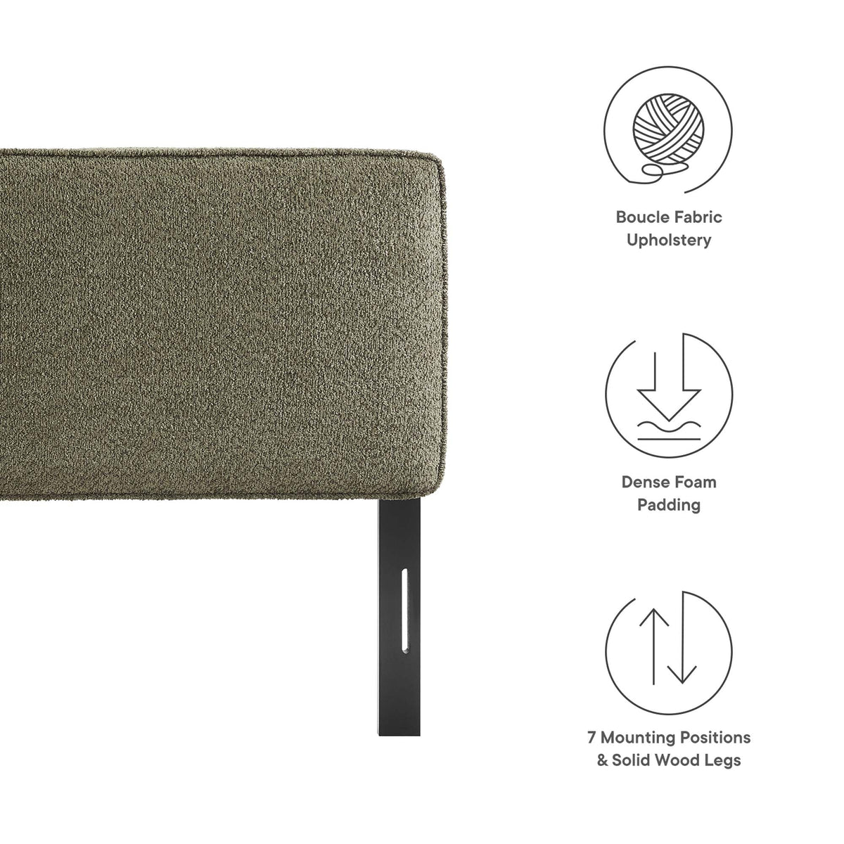 Lindee Boucle Fabric Headboard by Modway in taupe boucle upholstery with a slim metal leg on Tampa Home & Garden Store