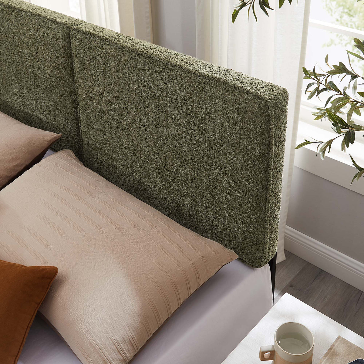 Lindee Boucle Fabric Headboard by Modway in green boucle upholstery, rectangular headboard on Tampa Home & Garden Store