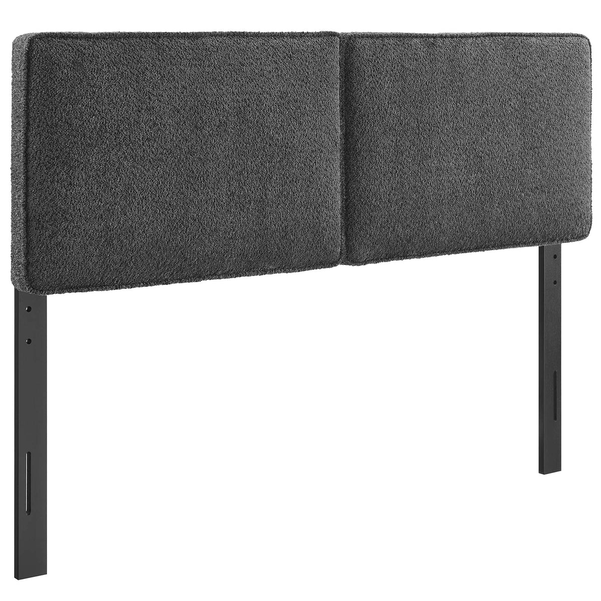 Lindee Boucle Fabric Headboard in dark gray boucle, two-panel design with black metal frame on Tampa Home & Garden Store