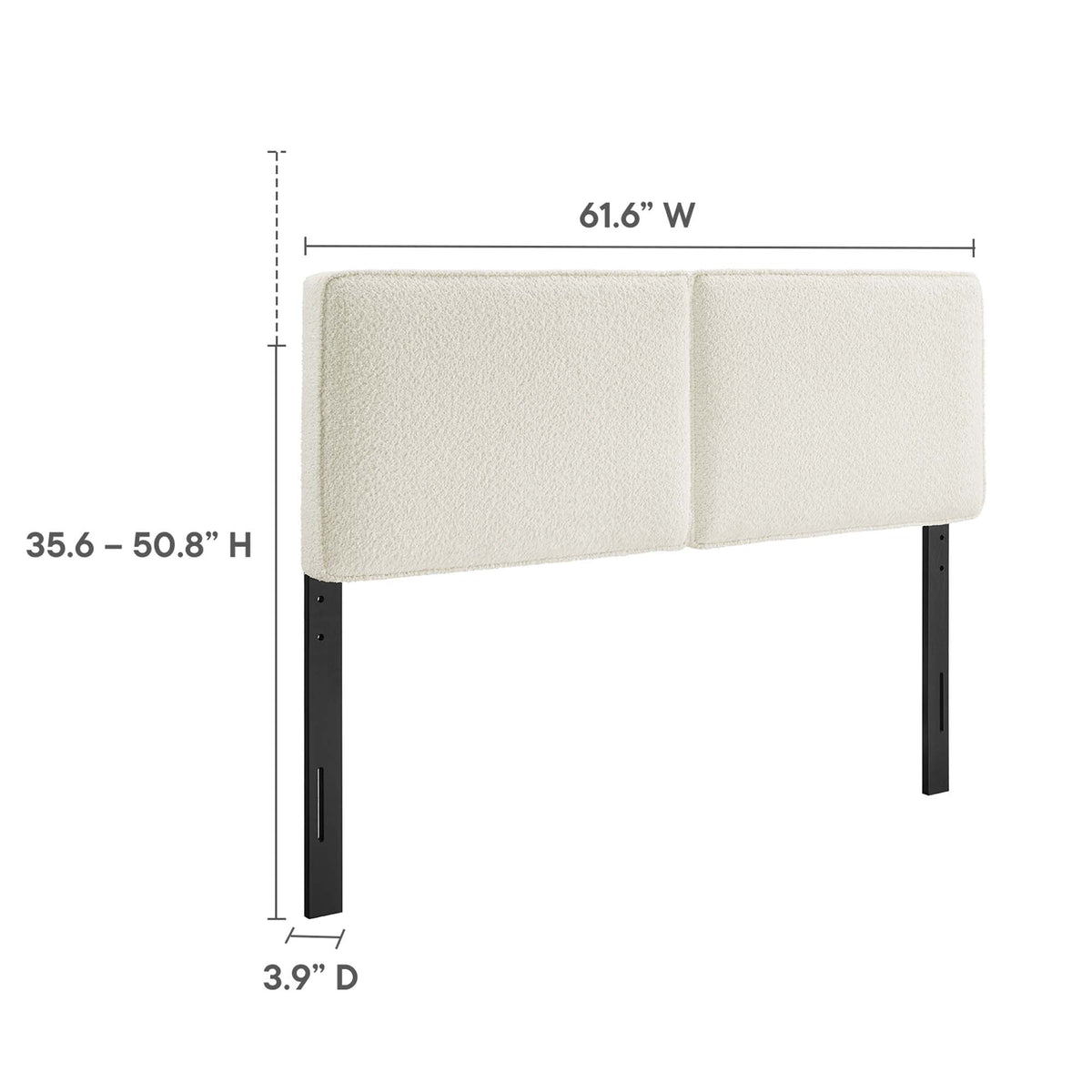 Lindee Boucle Fabric Headboard by Modway in cream boucle fabric with black metal legs on Tampa Home & Garden Store