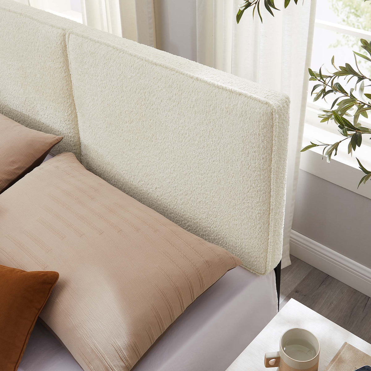 Lindee Boucle Fabric Headboard cream boucle upholstery tall rectangular padded headboard on Tampa Home & Garden Store