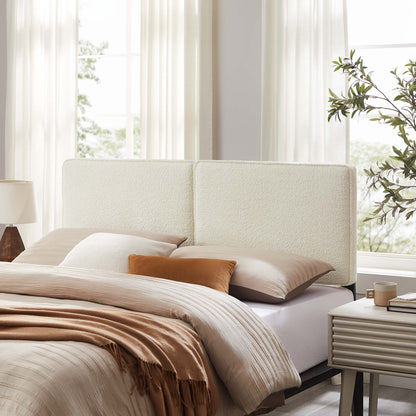 Lindee Boucle Headboard by Modway in cream boucle upholstery with a tall profile in a bedroom on Tampa Home & Garden Store