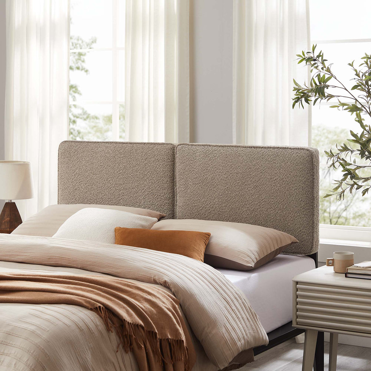 Lindee Boucle Fabric Headboard by Modway, beige boucle upholstered headboard for bedroom on Tampa Home & Garden Store
