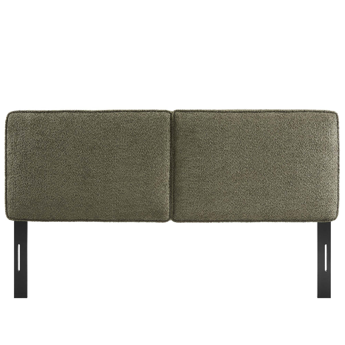 Lindee Boucle Fabric Headboard, dual-panel, textured boucle fabric with black metal legs on Tampa Home & Garden Store