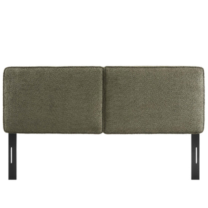 Lindee Boucle Fabric Headboard, dual-panel, textured boucle fabric with black metal legs on Tampa Home & Garden Store