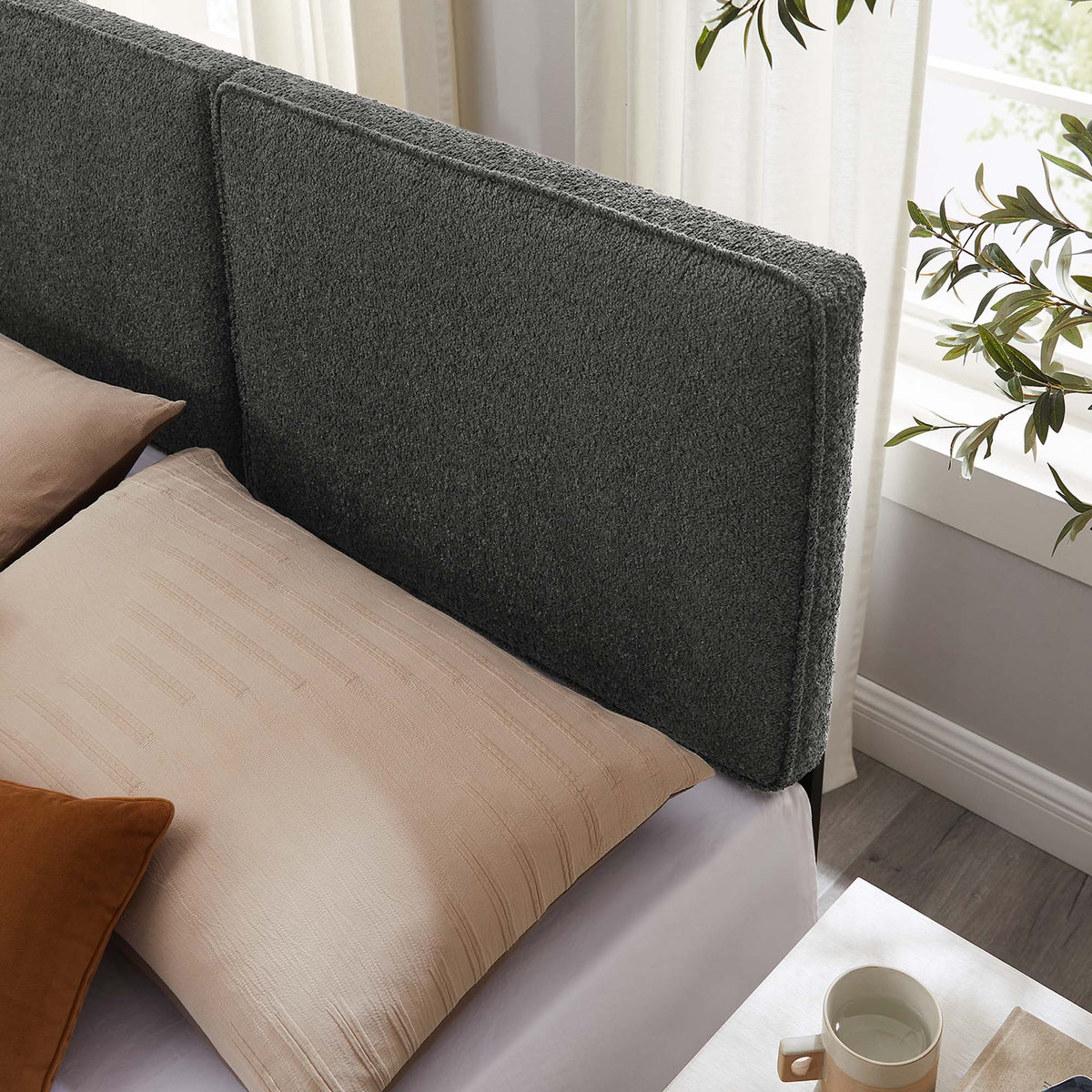 Lindee Boucle Fabric Headboard charcoal grey textured boucle upholstery by Modway on Tampa Home & Garden Store