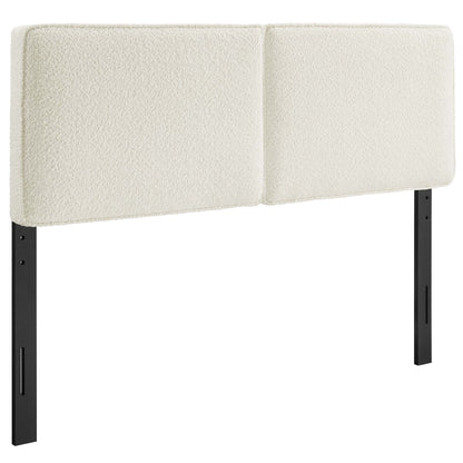 Lindee Boucle Fabric Headboard by Modway in cream boucle, two-panel with black metal legs on Tampa Home & Garden Store