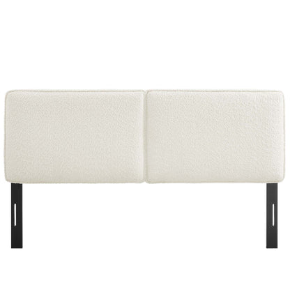 Lindee Boucle Fabric Headboard in ivory boucle with two-panel upholstery and black metal legs on Tampa Home & Garden Store