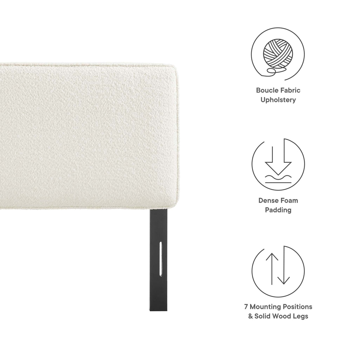 Lindee Boucle Fabric Headboard cream boucle upholstery by Modway on Tampa Home & Garden Store
