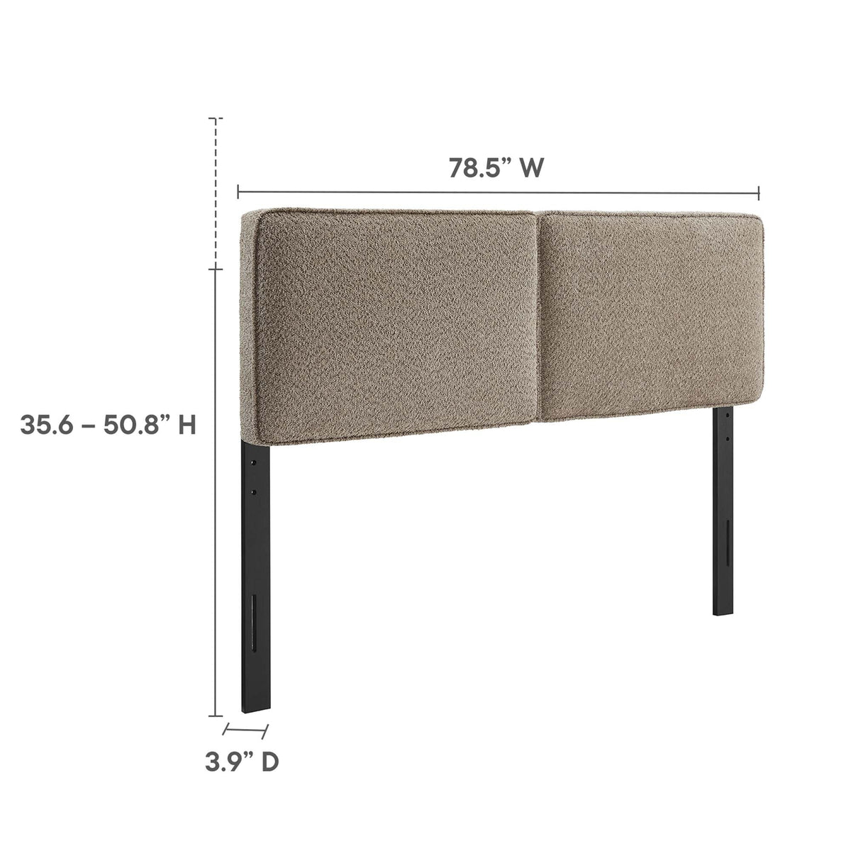 Lindee Boucle Fabric Headboard by Modway, taupe boucle upholstery with black metal legs on Tampa Home & Garden Store