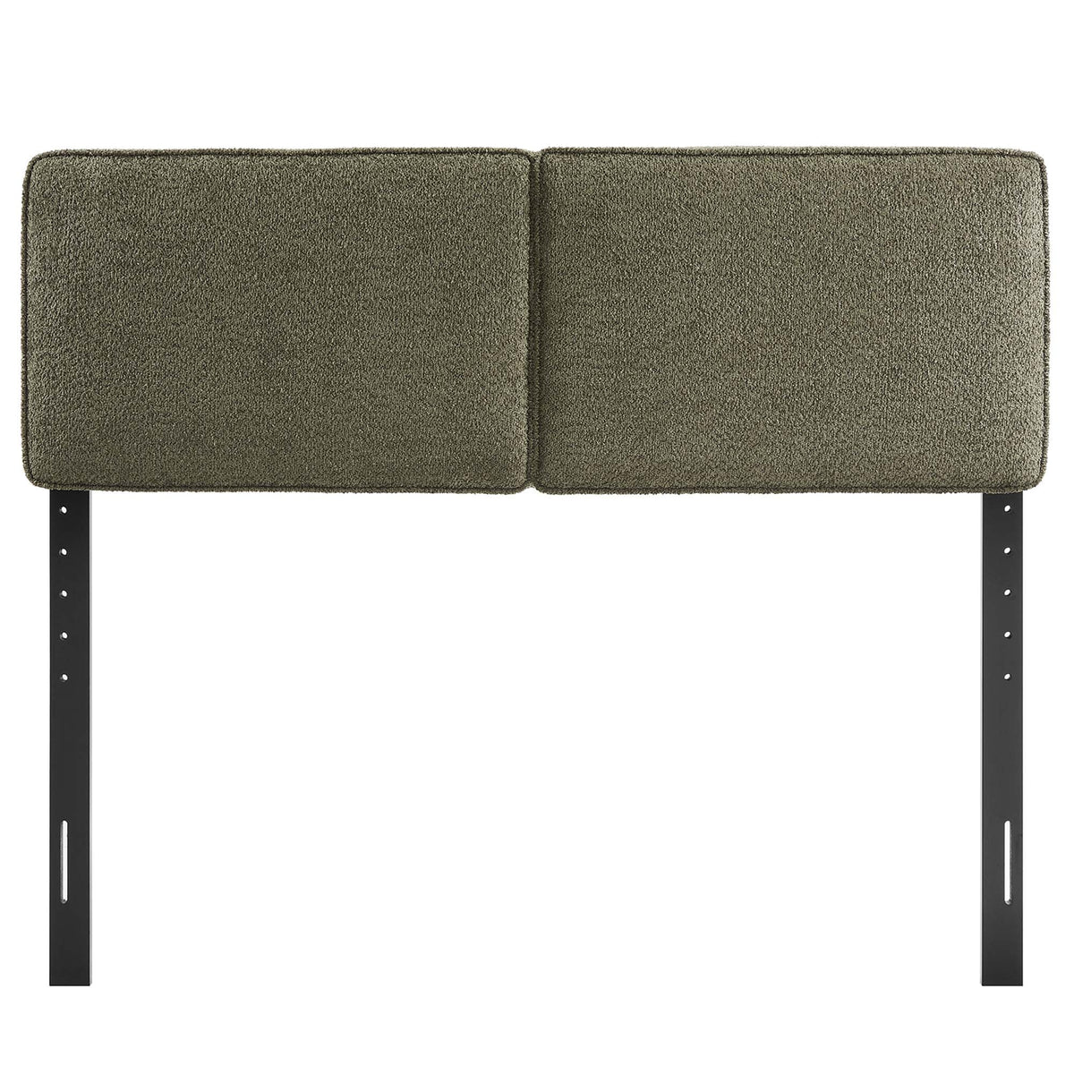 Lindee Boucle Fabric Headboard two-panel olive-brown boucle upholstery on black metal frame on Tampa Home & Garden Store