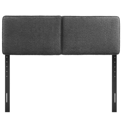 Lindee Boucle Fabric Headboard by HouseOfZazla charcoal gray boucle with black metal legs on Tampa Home & Garden Store
