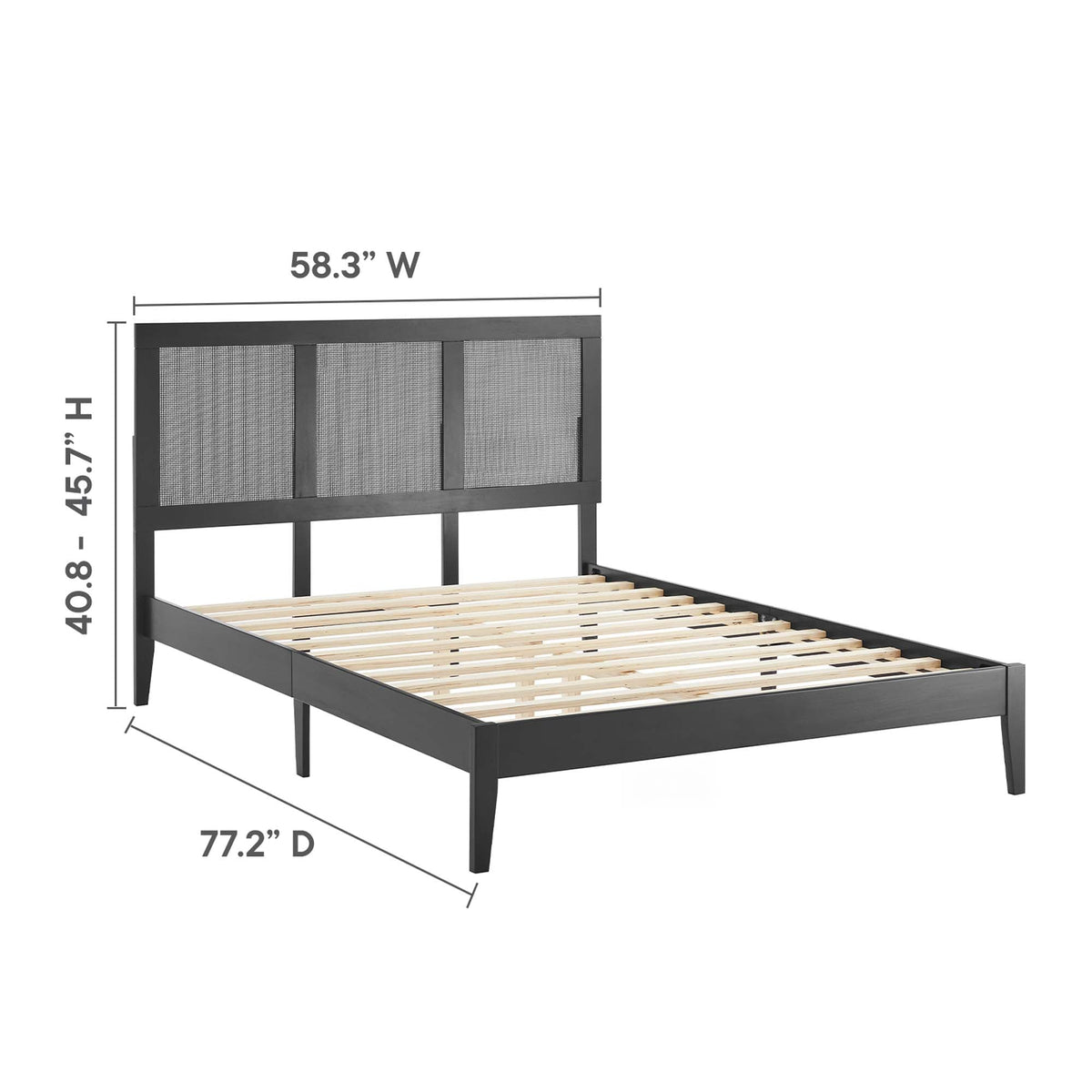 Sirocco rattan and wood platform bed frame with black finish and woven headboard panels on Tampa Home & Garden Store