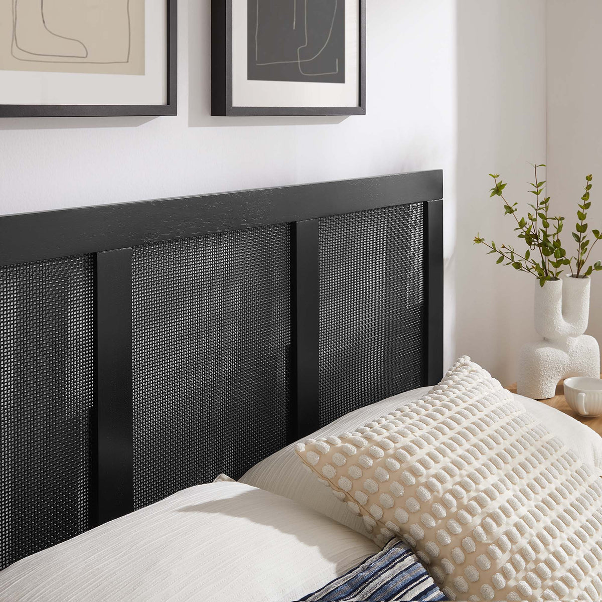 Sirocco Rattan and Wood Platform Bed with black frame and woven panels Modway on Tampa Home & Garden Store